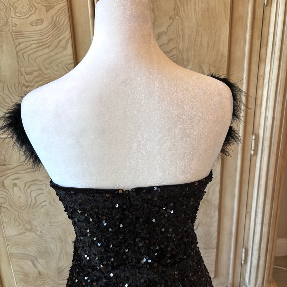 NEW Black Sequin Dress, Black Dress with Feathers Prom NWOT Size XLG - Picture 8 of 13